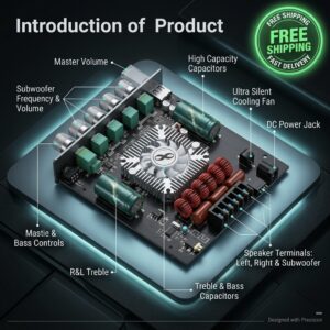 ZK-AS21 2.1 Channel Bluetooth 5.1 Power Amplifier Board (220W+220W+350W) with Treble & Bass Control