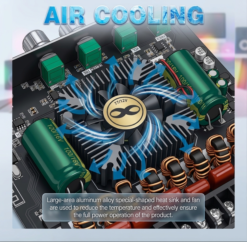 ZK-AS21 2.1 Channel Bluetooth 5.1 Power Amplifier Board (220W+220W+350W) with Treble & Bass Control - Image 3