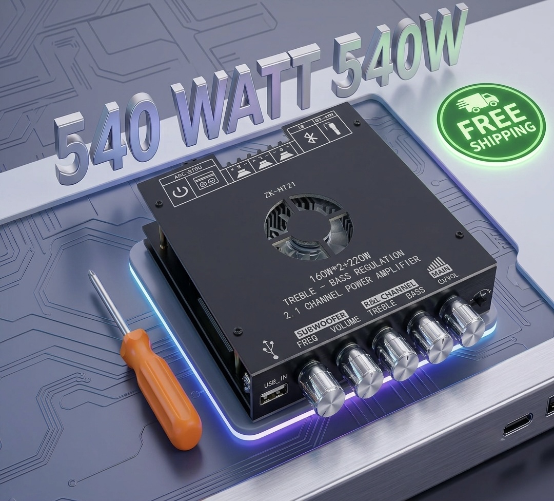 ZK-HT21 2.1 Channel 540W Bluetooth 5.0 High Power Audio Amplifier Board (160W+160W Stereo + 220W Subwoofer) TDA7498E