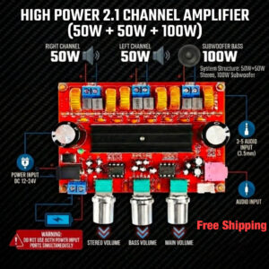 TPA3116D2 2.1 Channel High Power Digital Audio Amplifier Board (50W+50W Stereo + 100W Subwoofer Bass) 12V-24V DC - Free Shipping