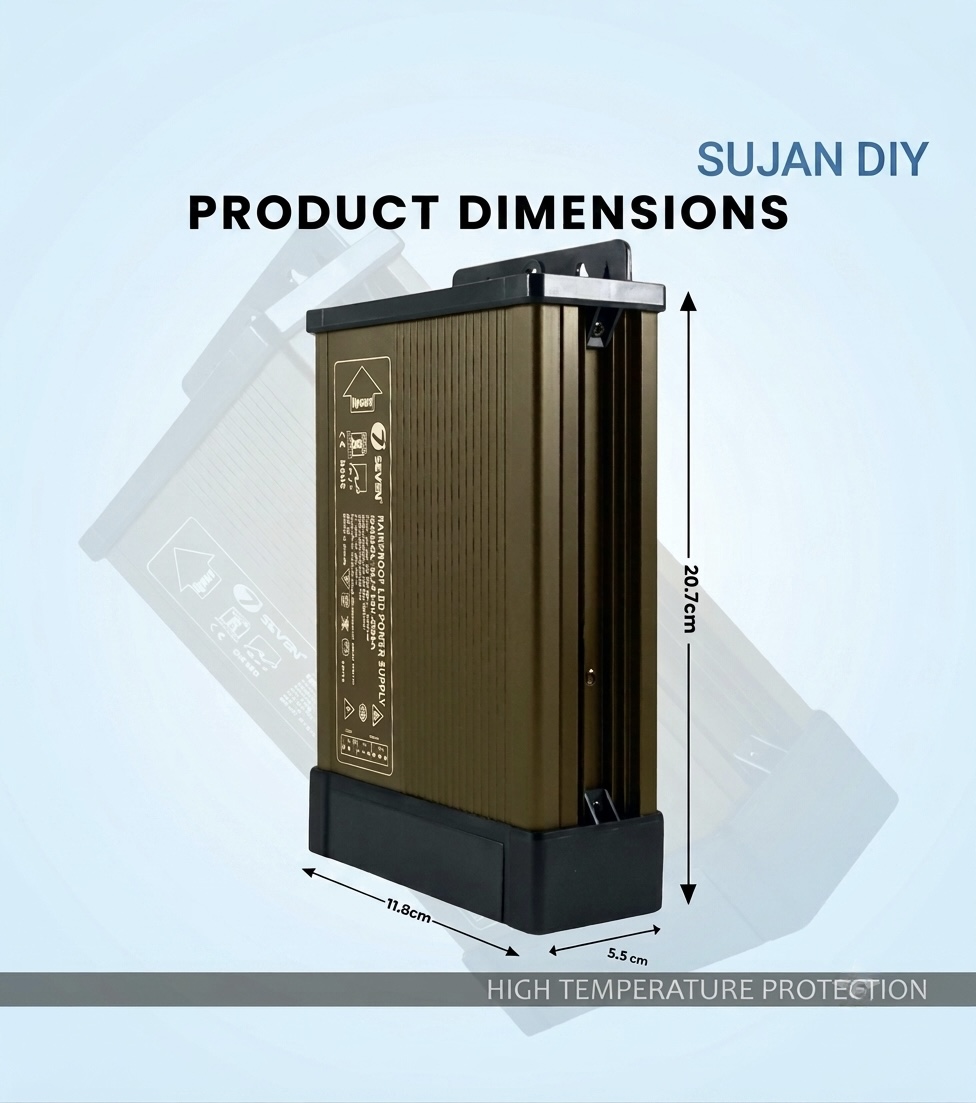 12V 50A 600W Rainproof SMPS DC Power Supply with Built-in Cooling Fan | Weatherproof Metal Driver for High Power Audio Amplifiers, LED Signage, Strips & CCTV